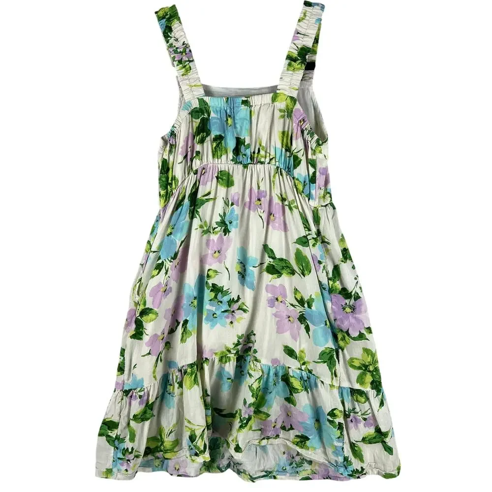 Old Navy Girls Tiered Cami Dress SZ L 10-12 Crème Floral Sundress Cotton Lined